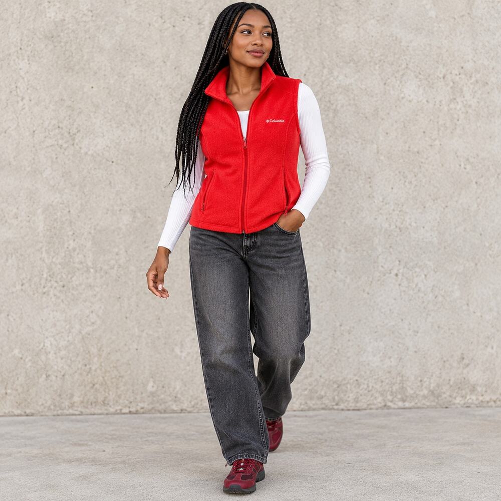 Copied - Columbia Red Fleece Vest Full Zip Sleeveless Jacket Womens Medium